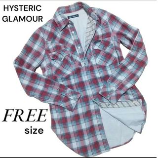 ヒステリックグラマー(HYSTERIC GLAMOUR)のHYSTERIC GLAMOUR 長袖 シャツ ボタン裏総柄 レッド フリー(シャツ)