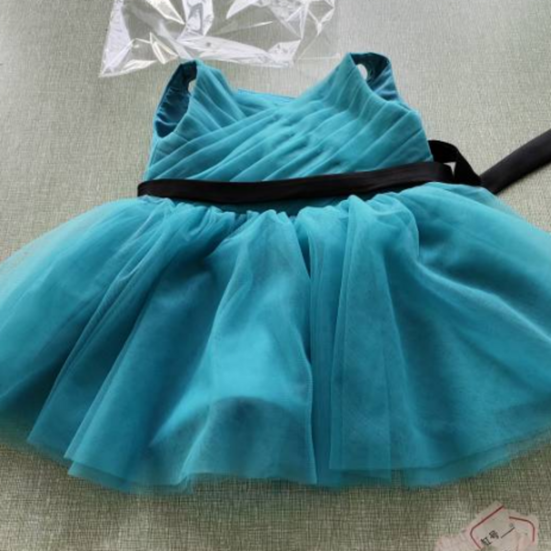 フォーマル/ドレス美品かわいい ブルー ドレス ソフトチュール 子供用ドレス サッシュベルト前撮り