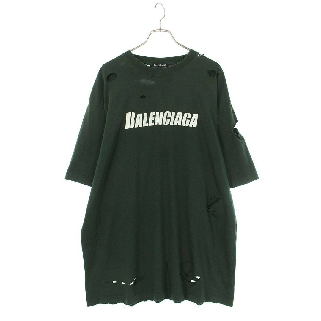 バレンシアガ 651795 TKVB8 デストロイ加工ロゴプリントTシャツ メンズ