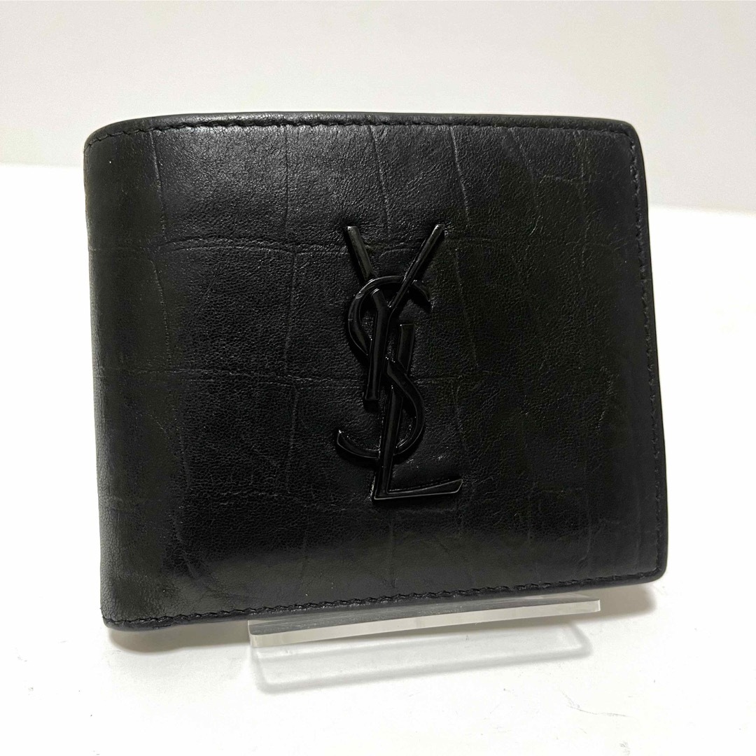 サンローラン 折り財布 カサンドラ クロコ型押し メタルロゴ