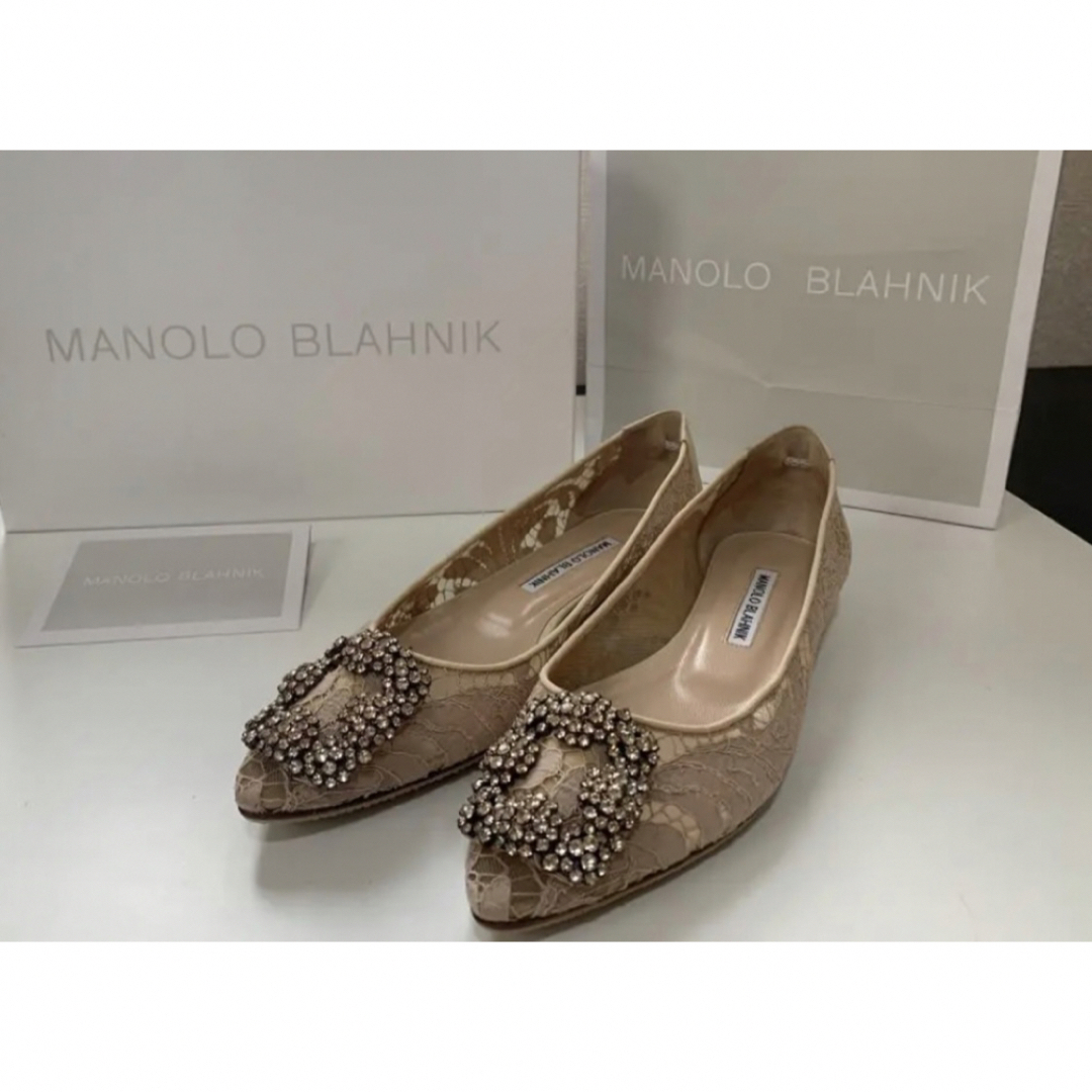 靴/シューズMANOLO BLAHNIK マノロブラニク　レース　フラットシューズ　パンプス