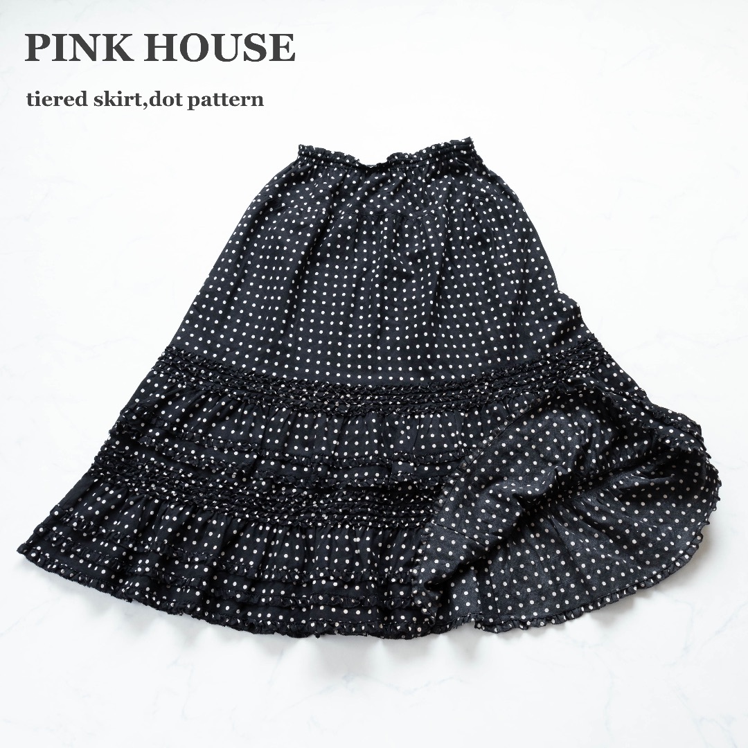 PINK HOUSE - 【PINK HOUSE】ティアードスカート ドット柄 ピコフリル