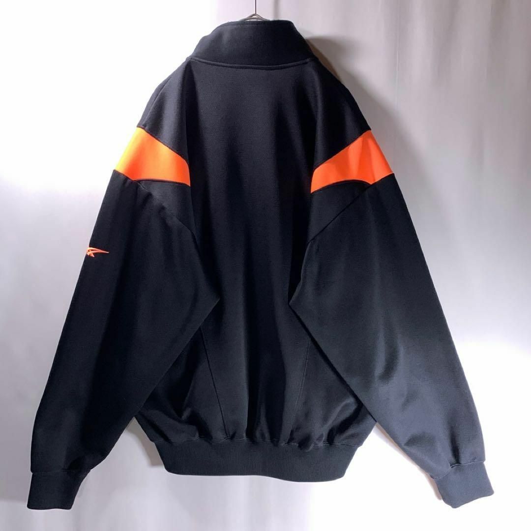 80s 90s 古着 asics 短丈 トラックジャケット 黒 オレンジ XL