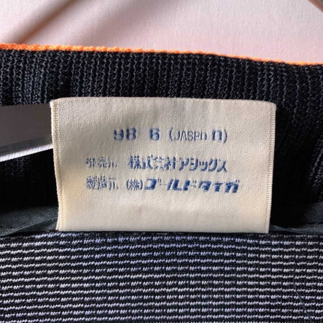 80s 90s 古着 asics 短丈 トラックジャケット 黒 オレンジ XL