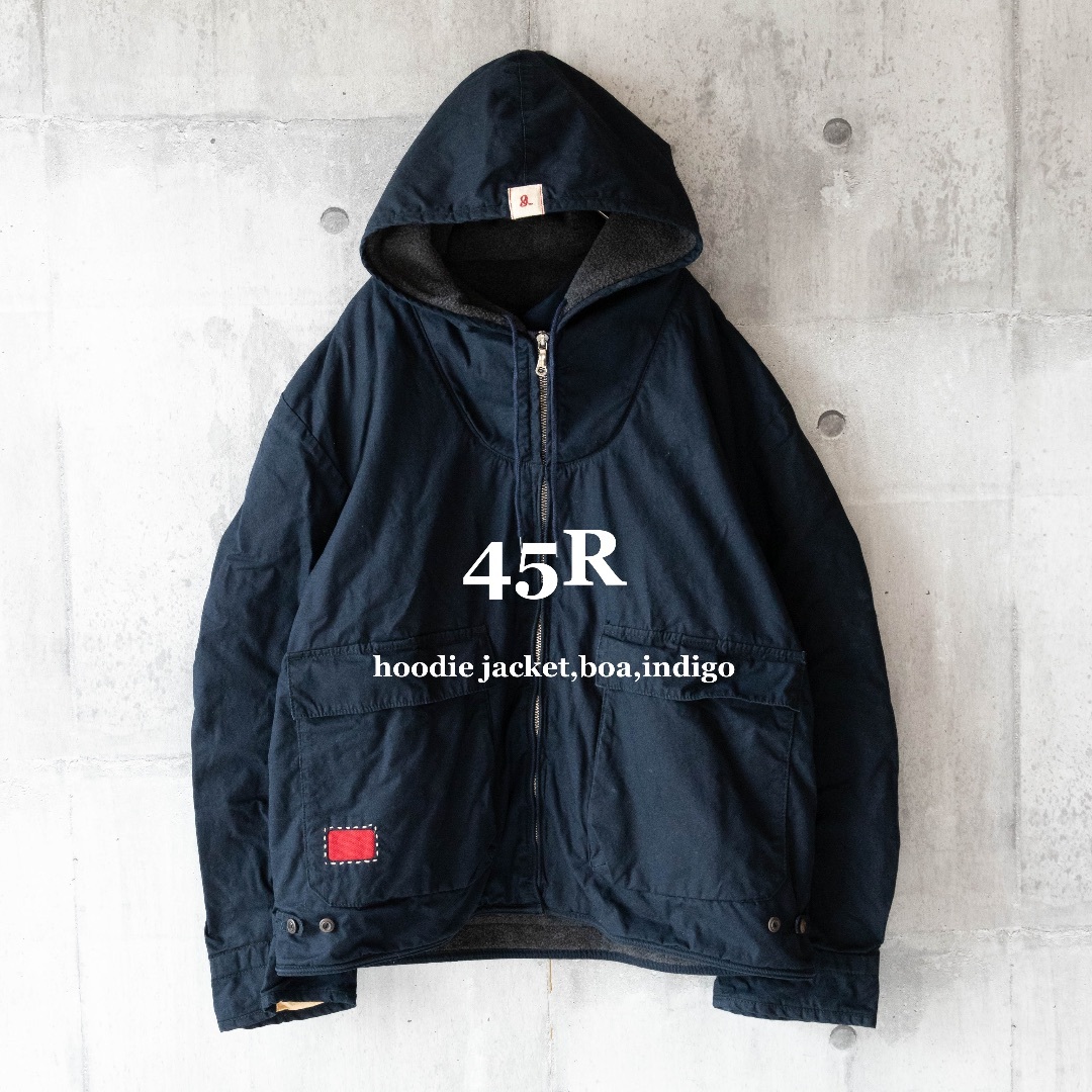 【45R】フーデッドジャケット　大きめサイズ　ボアジャケット　XLインディゴ