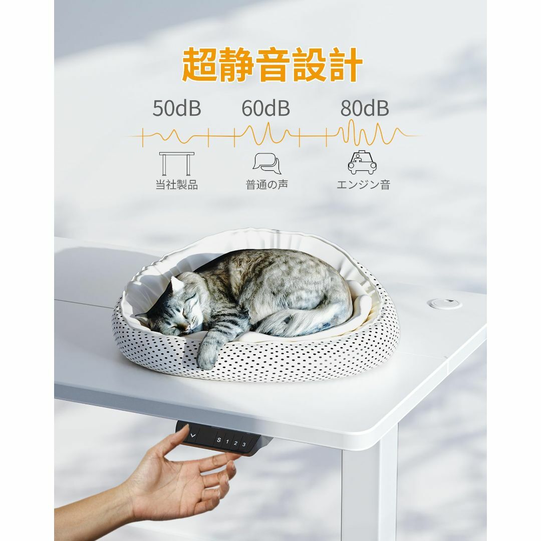 【色: 白】CubiCubi 電動 昇降デスク 幅140cm 奥行60cm 昇降