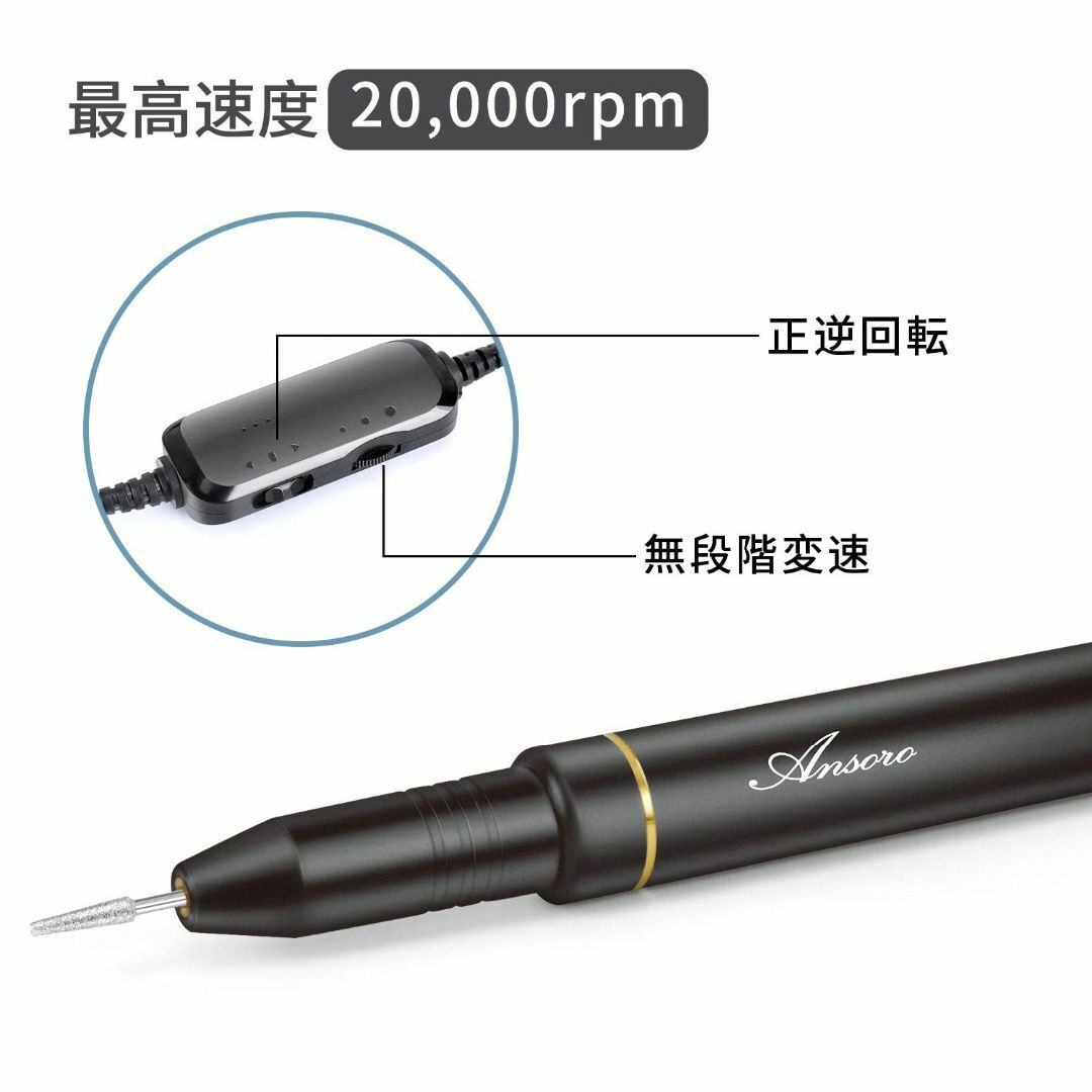 【色: 黒】電動ネイルマシン 電動ネイルケアセット 202新しいデザイン 12i 5