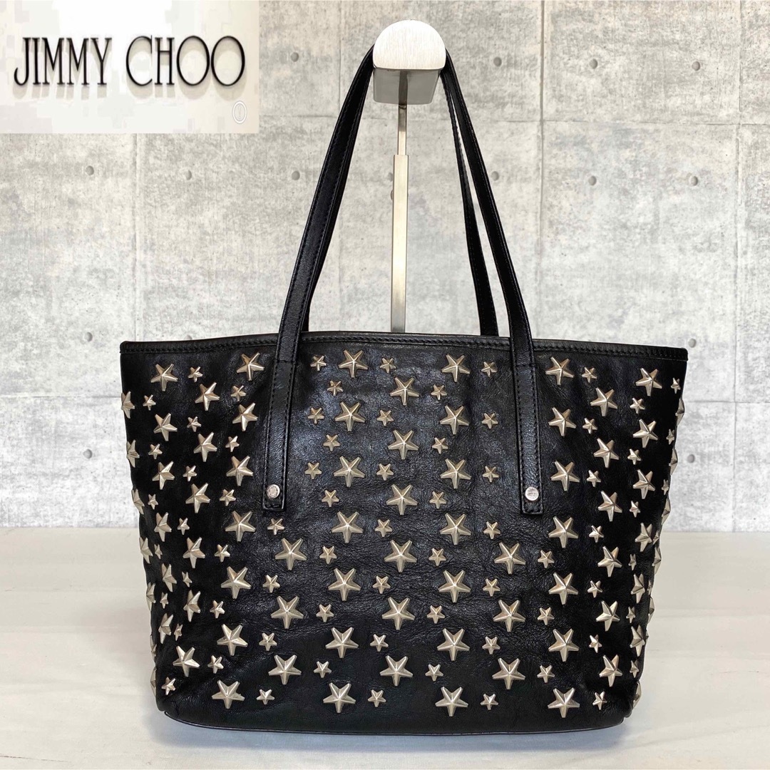 【極美品】JIMMY CHOO SASHA/S BLACK スタッズトートバッグ