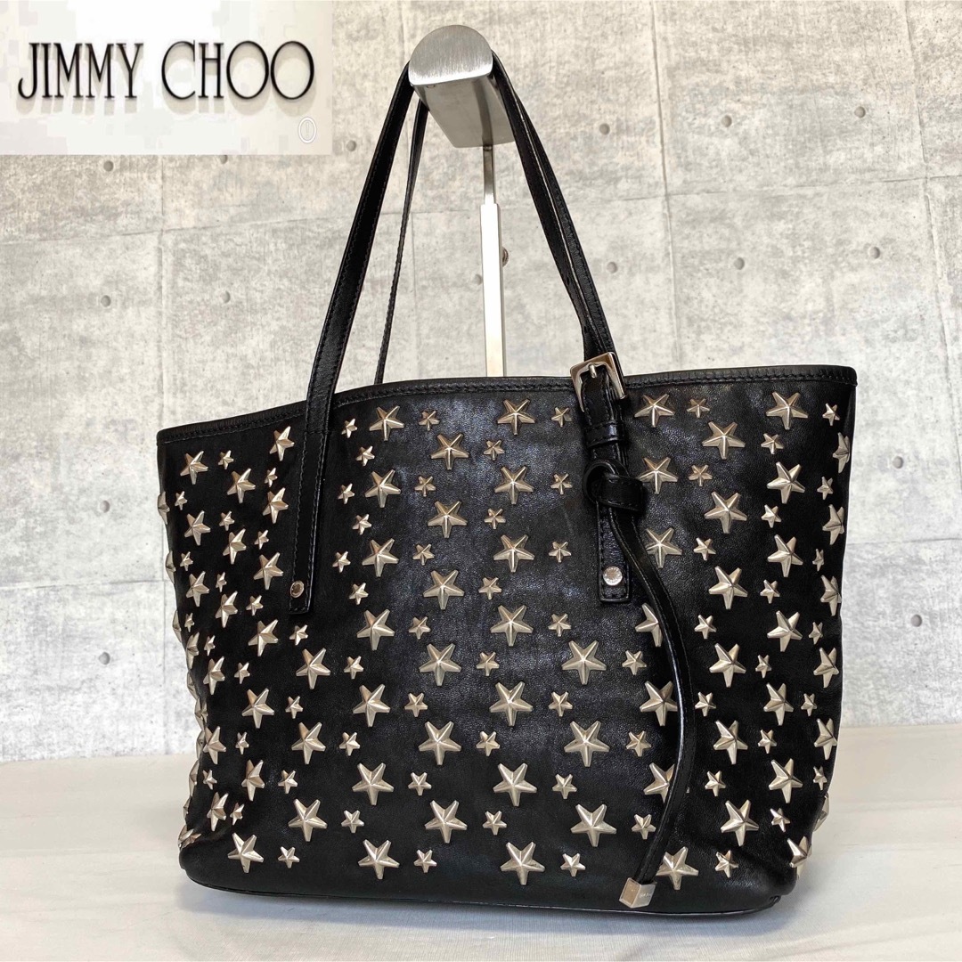 【極美品】JIMMY CHOO SASHA/S BLACK スタッズトートバッグ