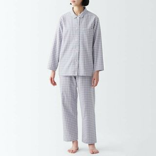 ムジルシリョウヒン(MUJI (無印良品))の≪新品≫ 無印良品 脇に縫い目のない 二重ガーゼパジャマ／ラベンダーチェック／Ｌ(パジャマ)