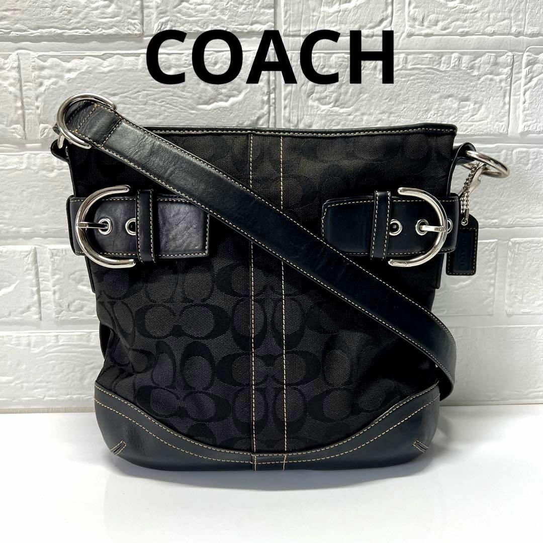 【正規品】美品　COACH・ショルダーバック　シグネッチャー　ブラック