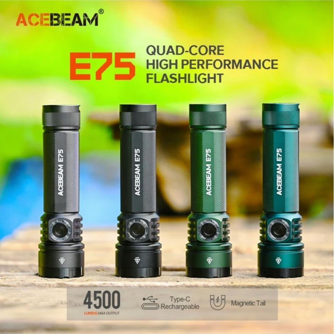 Acebeam E75 懐中電灯 高CRI 5000K -3000ルーメン