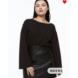 エイチアンドエム(H&M)のH&M ボクシートップス　ブラック　ニット　春ニット　リネン(ニット/セーター)