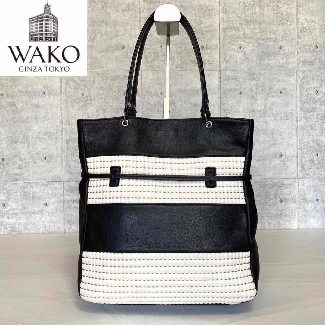 【美品】WAKO 銀座和光 ブラック×ホワイト シルバーチェーン