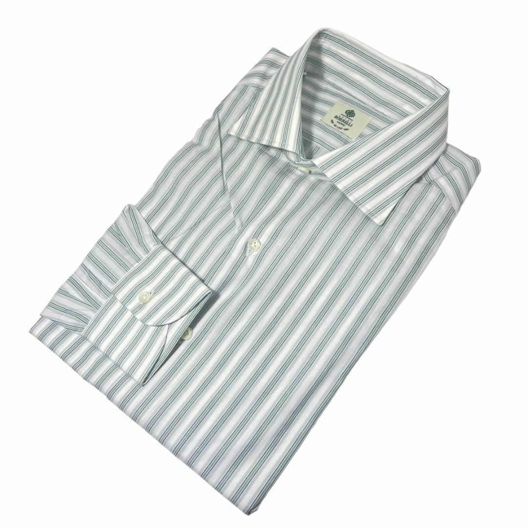 【新品◆名作】ルイジボレッリ ルチアーノ ドレスシャツ 40 L 白緑グレー