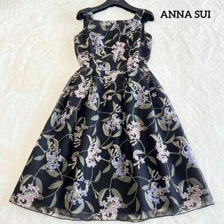 アナスイ(ANNA SUI)のANNA SUI 膝丈 ワンピース ノースリーブ 花柄 総柄 サイズ2(ひざ丈ワンピース)