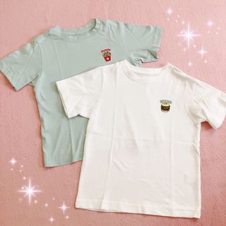 ジーユー(GU)の☆GUジーユー☆フードモチーフ刺繍☆半袖Tシャツセット☆130☆ホワイトミント(Tシャツ/カットソー)