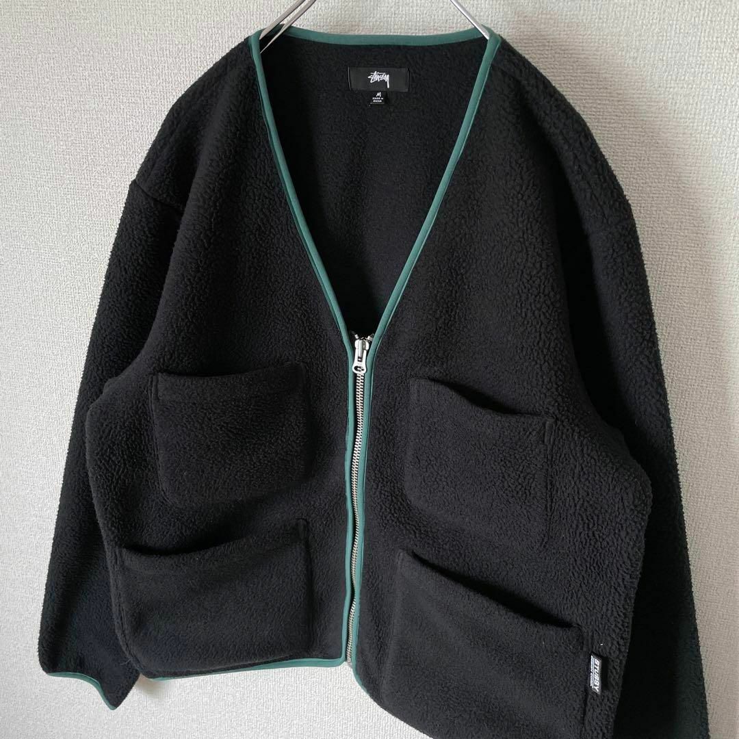 フリースカーディガン◎】stussyマルチポケット古着ブラック黒ストリートM-