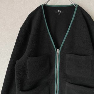 フリースカーディガン◎】stussyマルチポケット古着ブラック黒ストリートM-