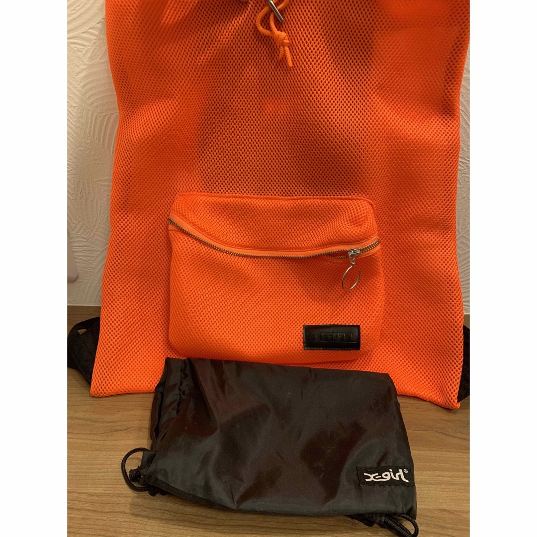 X-girl(エックスガール)のX-girl  メッシュ ナップサック　オレンジ　新品 レディースのバッグ(リュック/バックパック)の商品写真