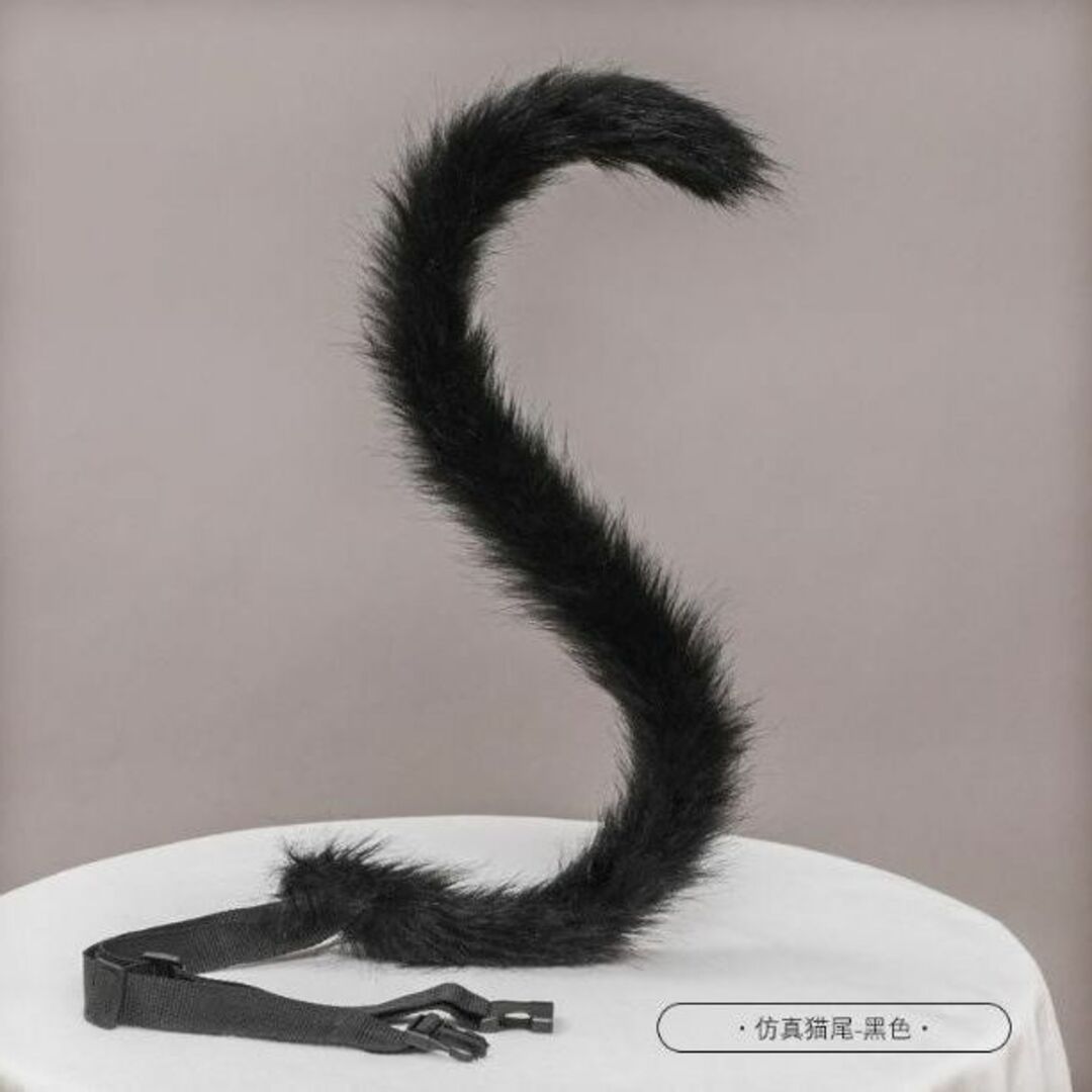 ネコ耳 カチューシャ　ハロウィン　コスチューム 小物 尻尾　セット 黒 エンタメ/ホビーのコスプレ(小道具)の商品写真