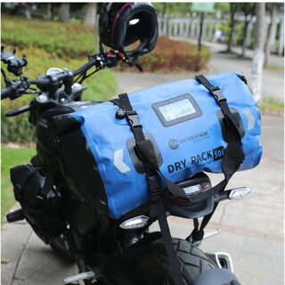バイクシートバッグ 防水 軽量 完全防水 シートバッグ　ブルー　50L(装備/装具)