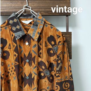 アートヴィンテージ(ART VINTAGE)のGUILY JOFFRIN　総柄シャツ　ポリシャツ　アート柄　レトロコーデ(シャツ)