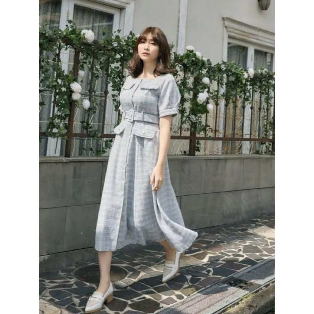 Herlipto Classic Tweed Belted Dressロングワンピース/マキシワンピース