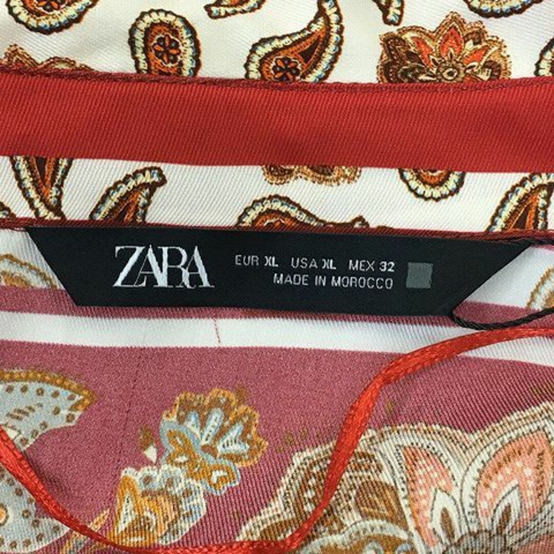 ZARA(ザラ)のザラ シャツ ブラウス スキッパー ペイズリー柄 長袖 USA XL 赤 白 レディースのトップス(シャツ/ブラウス(長袖/七分))の商品写真