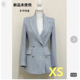 ✨未使用タグ付✨ZARA ツイードジャケット ノーカラー ミックスカラー ブルー