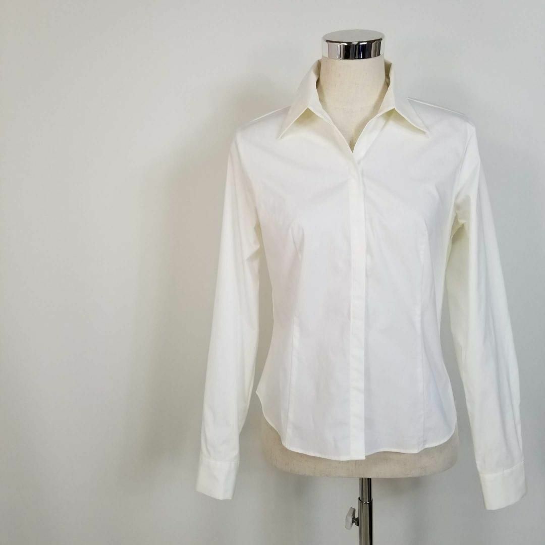 美シルエット23区ストレッチ比翼仕立てオープンカラーシャツ40白系 2