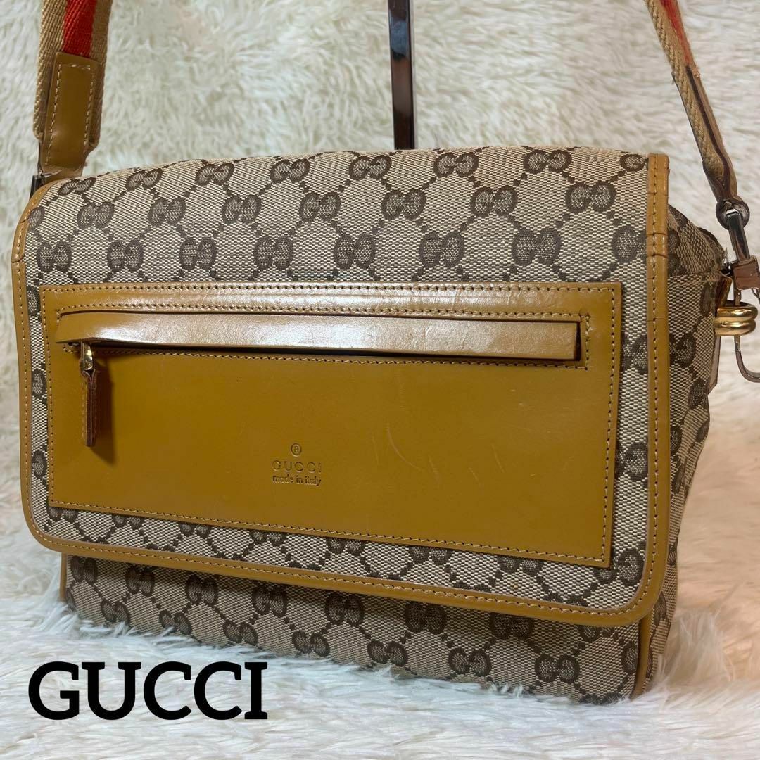 Gucci - 美品✨ グッチ ショルダーバッグ キャンバス レザー シェリー