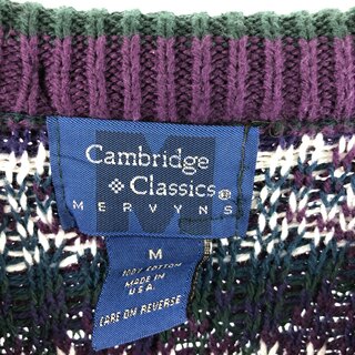CAMBRIDGE 総柄 国旗柄 コットンニットセーター USA製 メンズL /eaa307517
