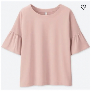 ユニクロ(UNIQLO)の新品タグ付●ユニクロ　フリルブラウスT ピンク　XLサイズ(Tシャツ(半袖/袖なし))