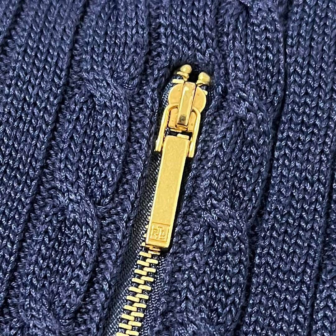 ローレンラルフローレン ケーブルニット 刺繍ロゴ ジップアップ ハイネック M