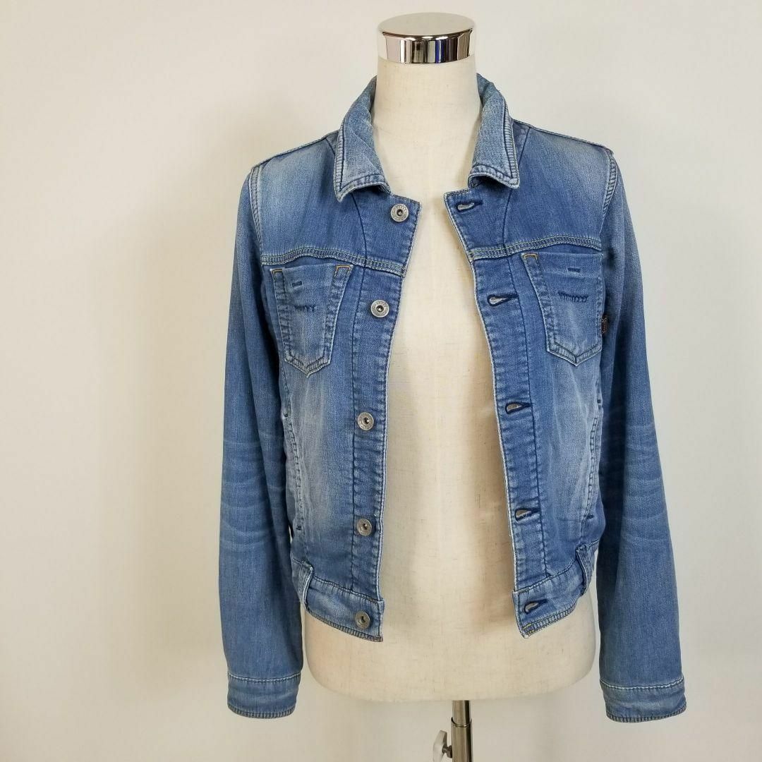 YANUK美シルエットユーズド加工ストレッチスウェットデニムジャケットS薄青 YANUK美シルエットユーズド加工ストレッチスウェットデニムジャケットS薄青