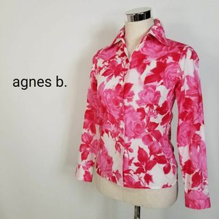 アニエスベー(agnes b.)のagnes b.フラワー柄コットンシャツ長袖ブラウス赤桃白バラ柄(シャツ/ブラウス(長袖/七分))