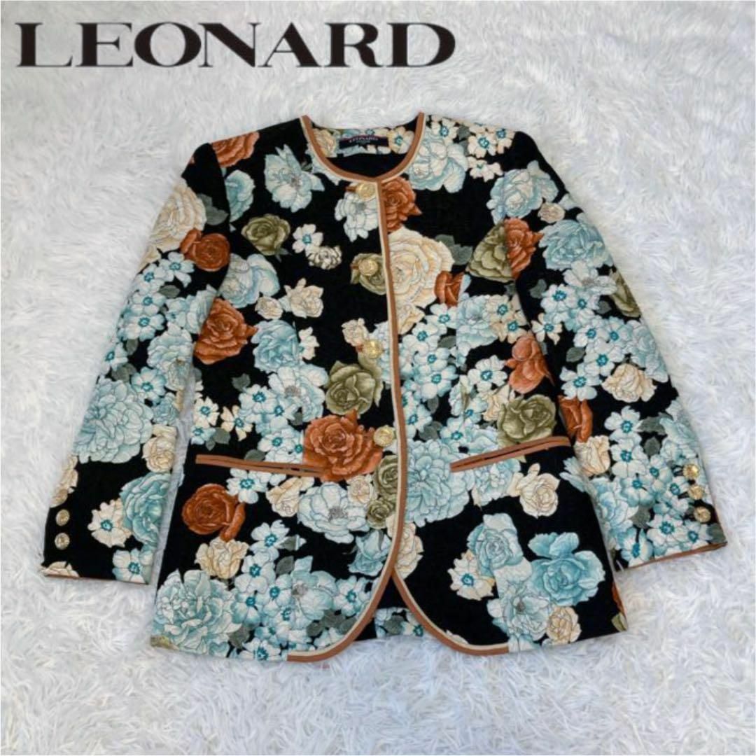 LEONARD - 美品 LEONARD レオナール 花柄 刺繍 シルク ノーカラー ...