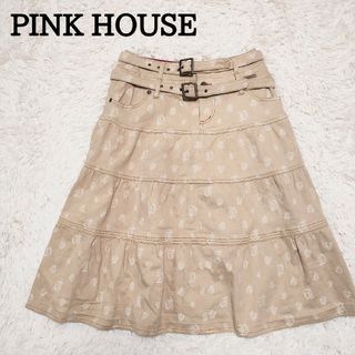 ピンクハウス(PINK HOUSE)のPINK HOUSE　ピンクハウス　フレアスカート　花柄　総柄　ダブルベルト(ロングスカート)