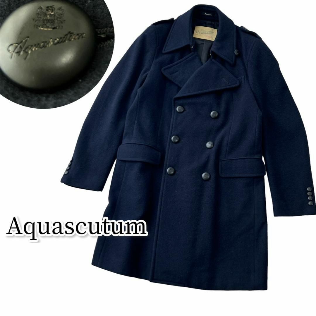 AQUA SCUTUM(アクアスキュータム)のAquascutum アクアスキュータム ロングコート カシミヤ混　日本製 メンズのジャケット/アウター(ピーコート)の商品写真