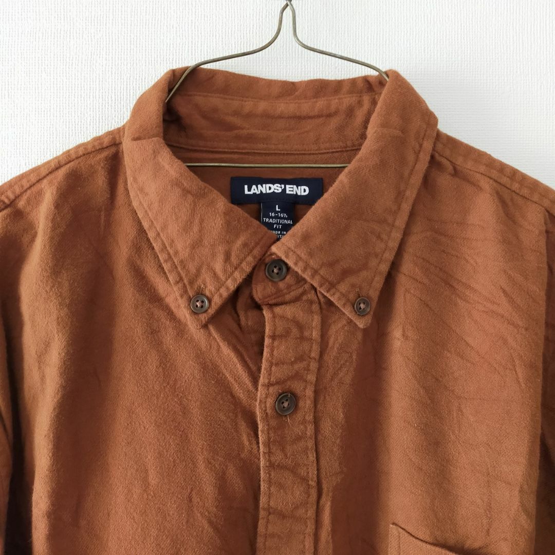 LANDS’END(ランズエンド)のランズエンド ボタンダウン 長袖シャツ コットン 胸ポケット ブラウン メンズのトップス(シャツ)の商品写真