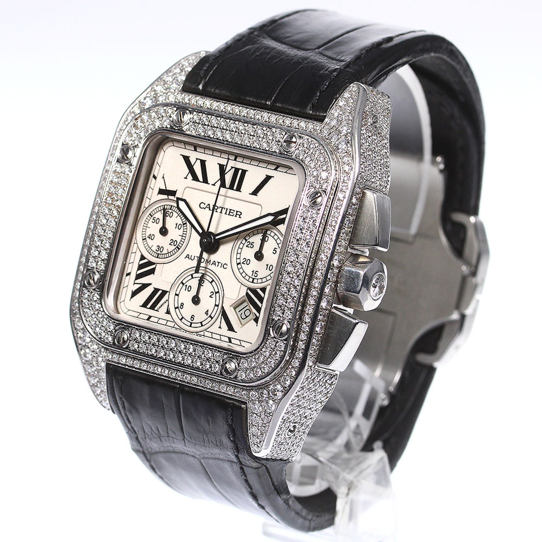 カルティエ CARTIER W20090X8 サントス100 XL アフターダイヤモンド クロノグラフ デイト 自動巻き メンズ _753467