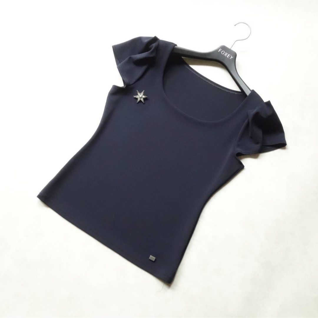 FOXEY NY 40 濃紺 タックスリーブ ジャージーカットソー - カットソー FOXEY NY 40 濃紺 タックスリーブ ジャージーカットソー - カットソー