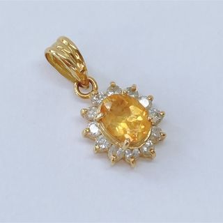 ★K18 シトリン ダイヤモンド 0.17ct ペンダント トップ フラワー(ネックレス)