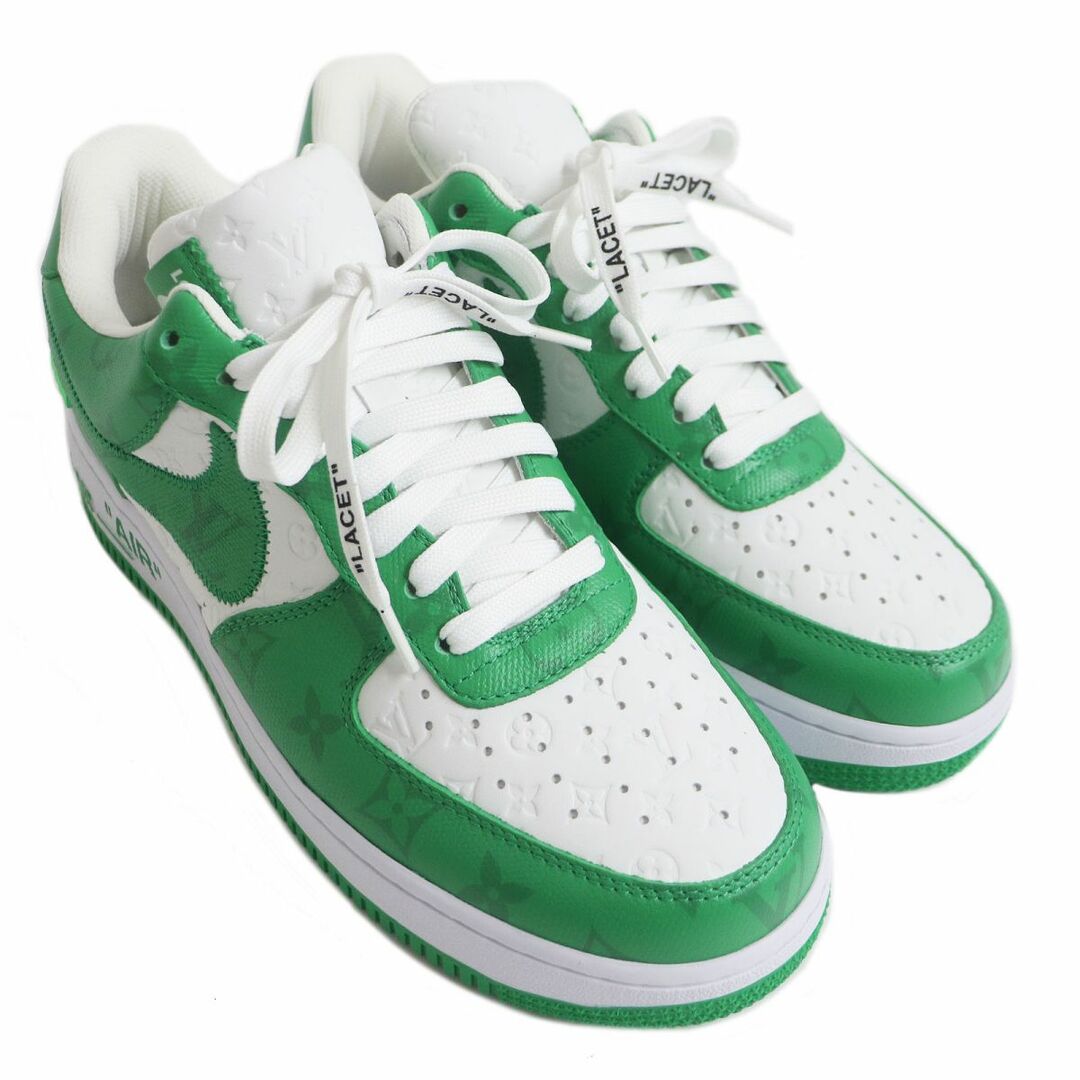 未使用品□2022年製 ルイヴィトン×ナイキ AIR FORCE 1 LOW モノグラム レザー ローカットスニーカー ホワイト/グリーン 8  イタリア製 箱付