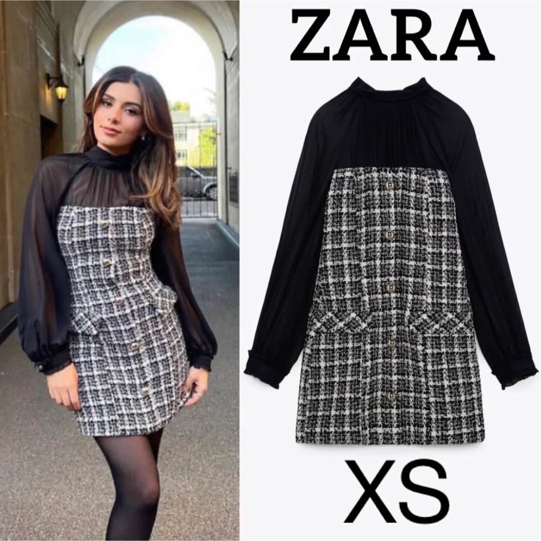 ZARA(ザラ)のコントラストテクスチャーワンピース レディースのワンピース(ひざ丈ワンピース)の商品写真