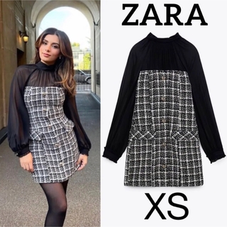 ザラ(ZARA)のコントラストテクスチャーワンピース(ひざ丈ワンピース)