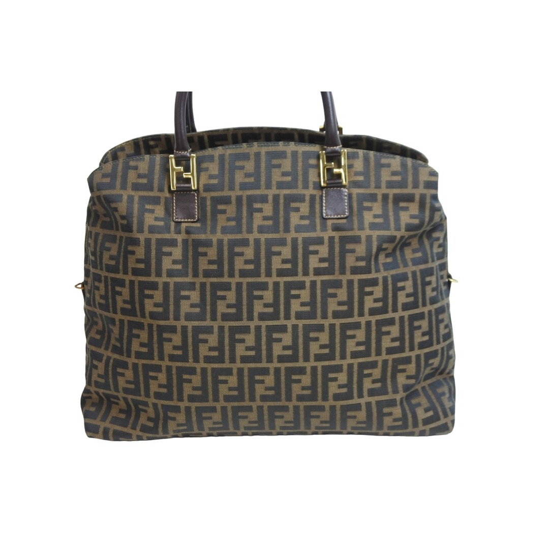 FENDI フェンディ ハンドバッグ ズッカ柄 ブラウン キャンバス レザー 4 14968/2 9 ゴールド金具 美品 中古 53559