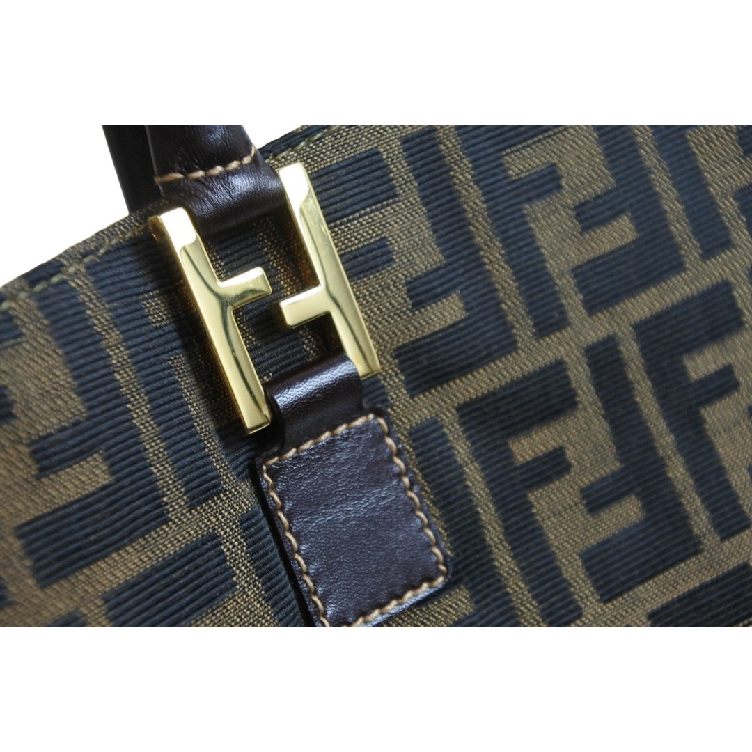 FENDI フェンディ ハンドバッグ ズッカ柄 ブラウン キャンバス レザー 4 14968/2 9 ゴールド金具 美品 中古 53559