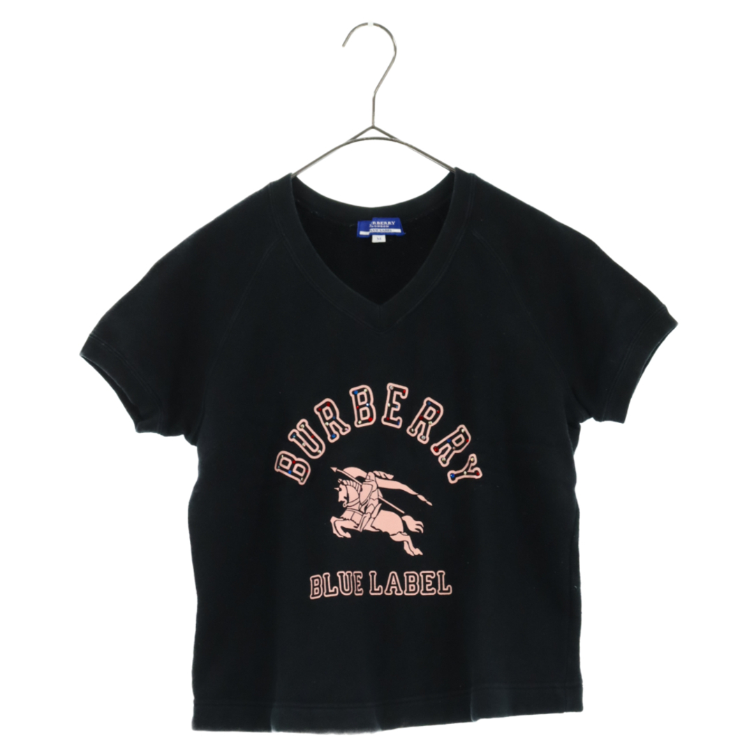 BURBERRY BLUE LABEL バーバリーブルーレーベル ロゴプリント Vネック スウェット 半袖 Tシャツ ショート丈 ラインストーン付き  ブラック レディース FA506-194 | フリマアプリ ラクマ